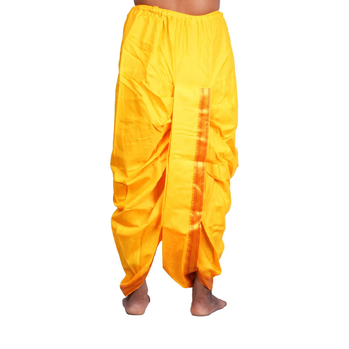 Readymade Panchakacham | Size 42/ Silk With Jari Border Panchakajam/ Yellow Colour Readymade Dhoti for Men - Image 3