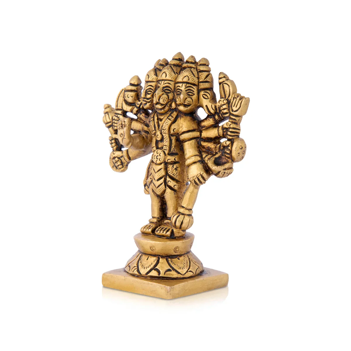 Panchamuga Hanuman Murti - 4 x 3 Inches | Anjaneya Statue/ Antique Brass Statue for Pooja/ 450 Gms Approx - Image 2