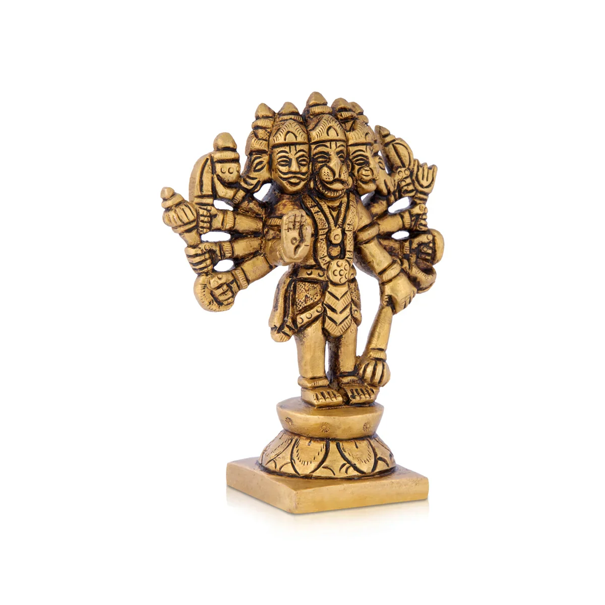 Panchamuga Hanuman Murti - 4 x 3 Inches | Anjaneya Statue/ Antique Brass Statue for Pooja/ 450 Gms Approx - Image 3