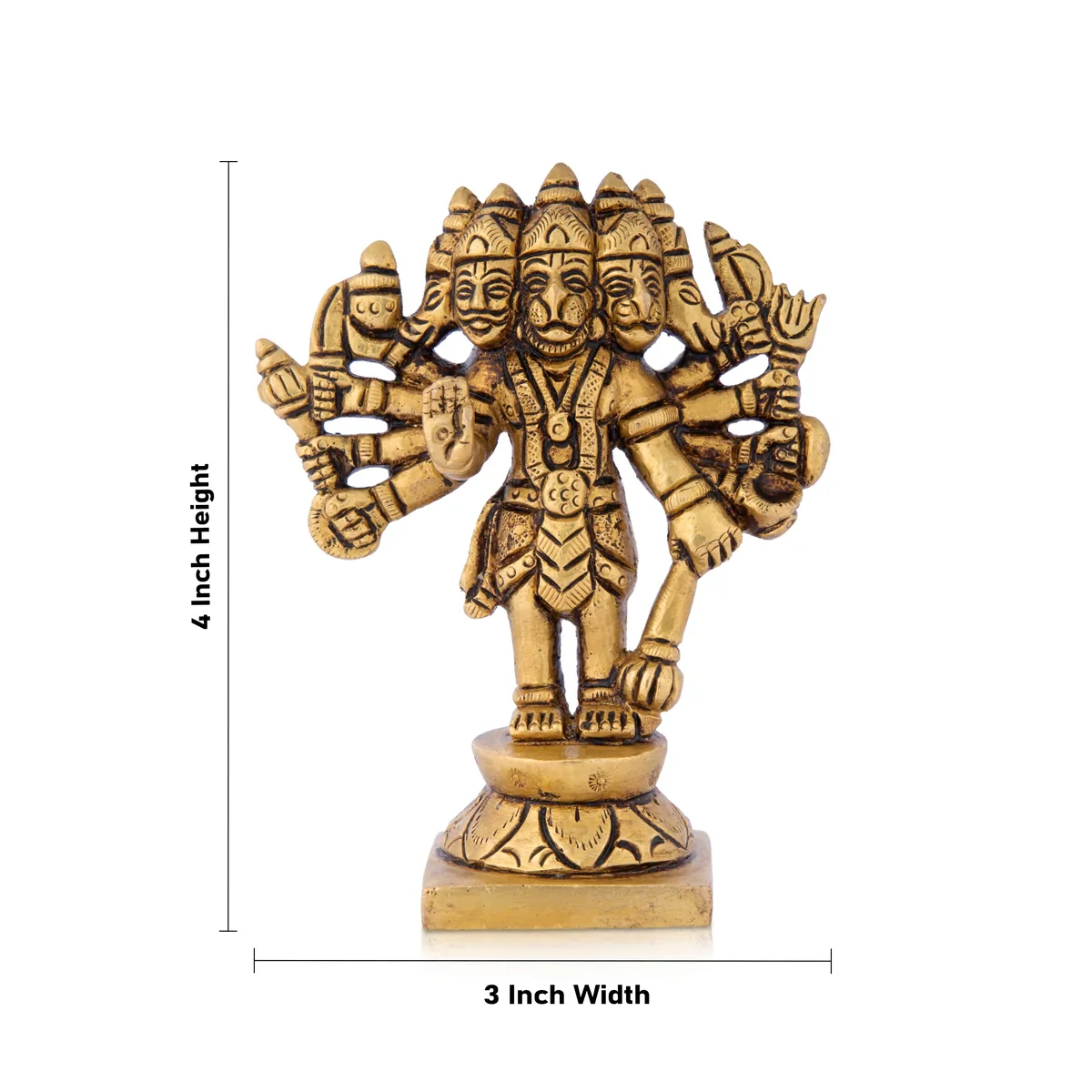 Panchamuga Hanuman Murti - 4 x 3 Inches | Anjaneya Statue/ Antique Brass Statue for Pooja/ 450 Gms Approx - Image 5