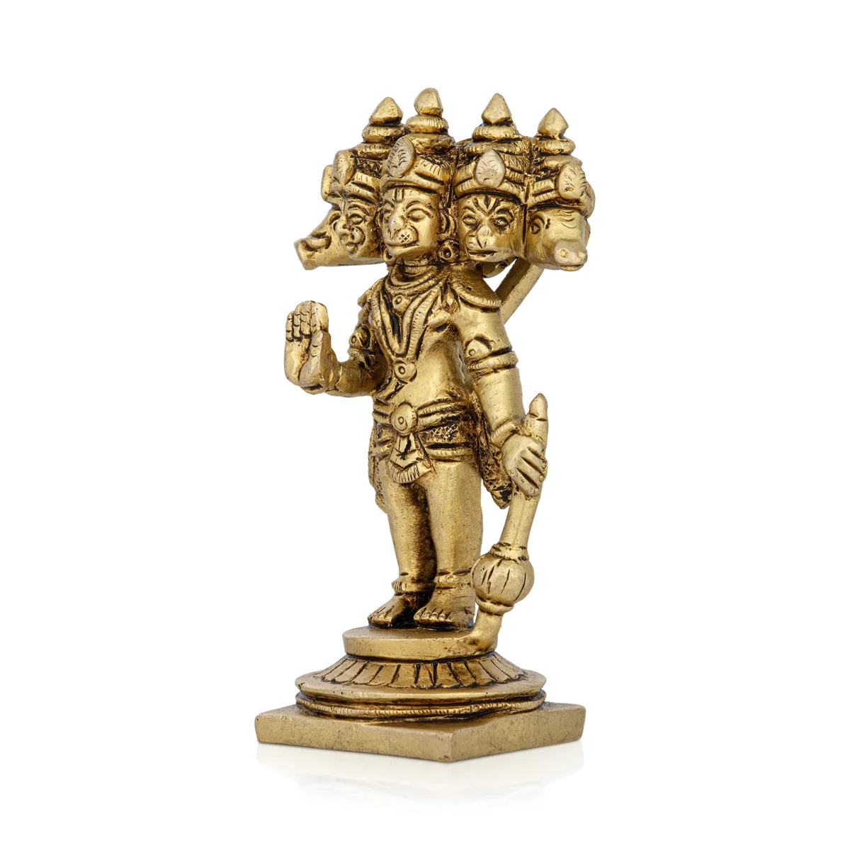 Panchmukhi Hanuman Murti Standing On Base- 4.5 X 2.5 Inches | 5 Face Anjaneya Statue/Antique Brass Idol For Pooja - Image 2