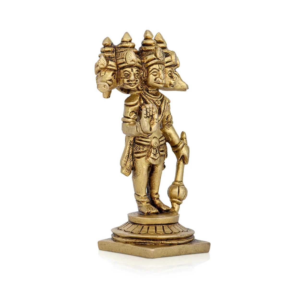 Panchmukhi Hanuman Murti Standing On Base- 4.5 X 2.5 Inches | 5 Face Anjaneya Statue/Antique Brass Idol For Pooja - Image 3