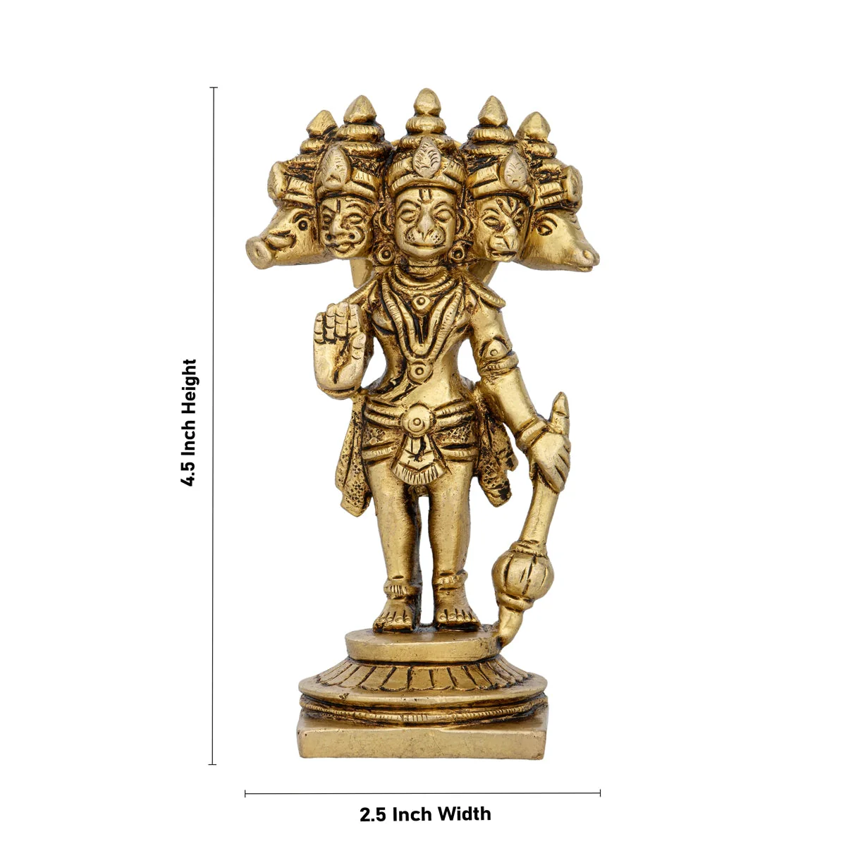 Panchmukhi Hanuman Murti Standing On Base- 4.5 X 2.5 Inches | 5 Face Anjaneya Statue/Antique Brass Idol For Pooja - Image 4