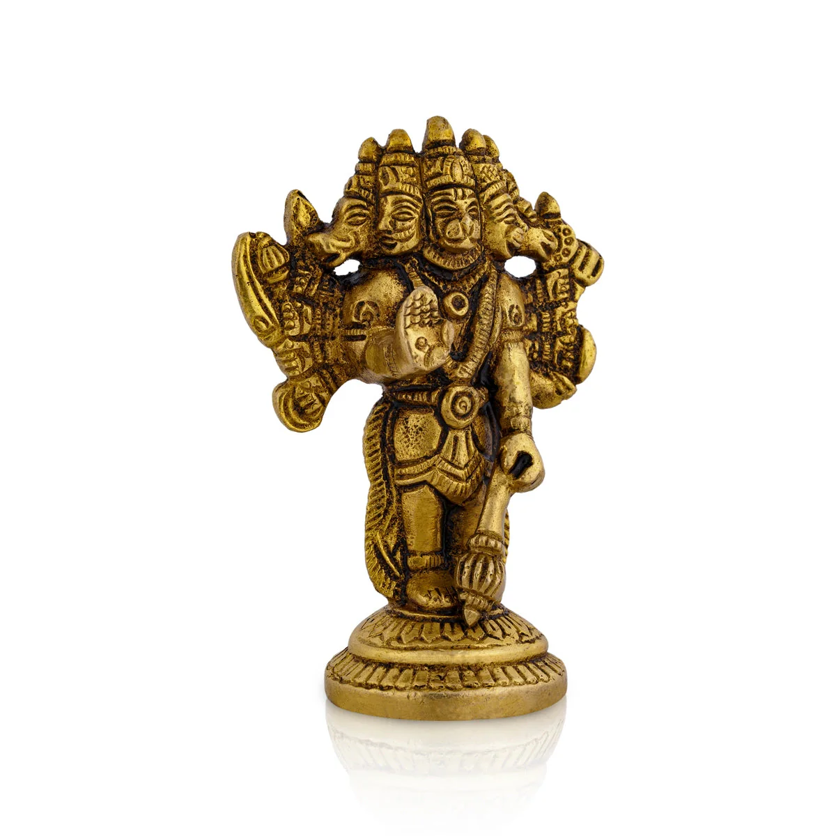 Panchmukhi Hanuman Murti Standing On Base- 4 X 2.5 Inches | 5 Face Anjaneya Statue/ Antique Brass Idol For Home - Image 2