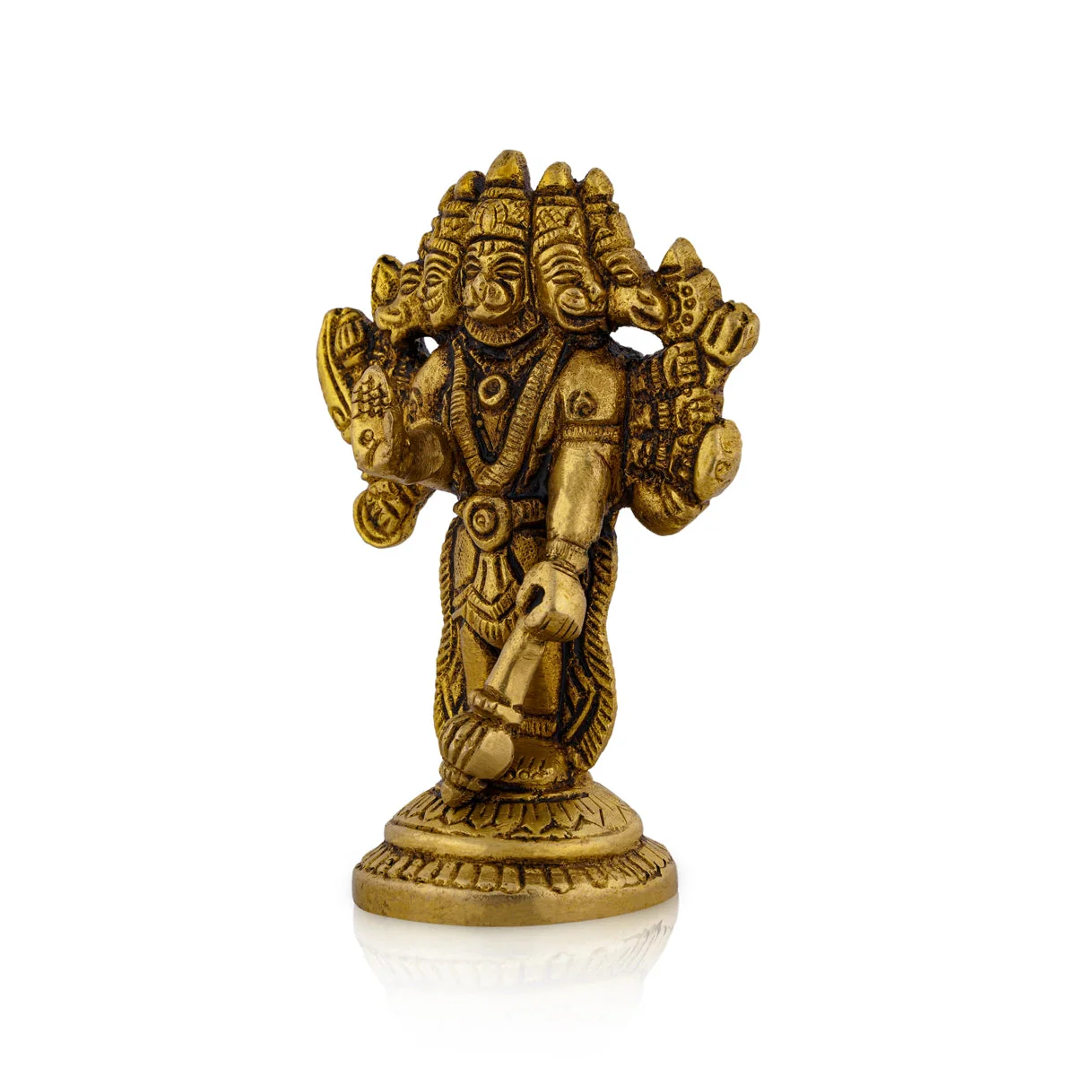 Panchmukhi Hanuman Murti Standing On Base- 4 X 2.5 Inches | 5 Face Anjaneya Statue/ Antique Brass Idol For Home - Image 3