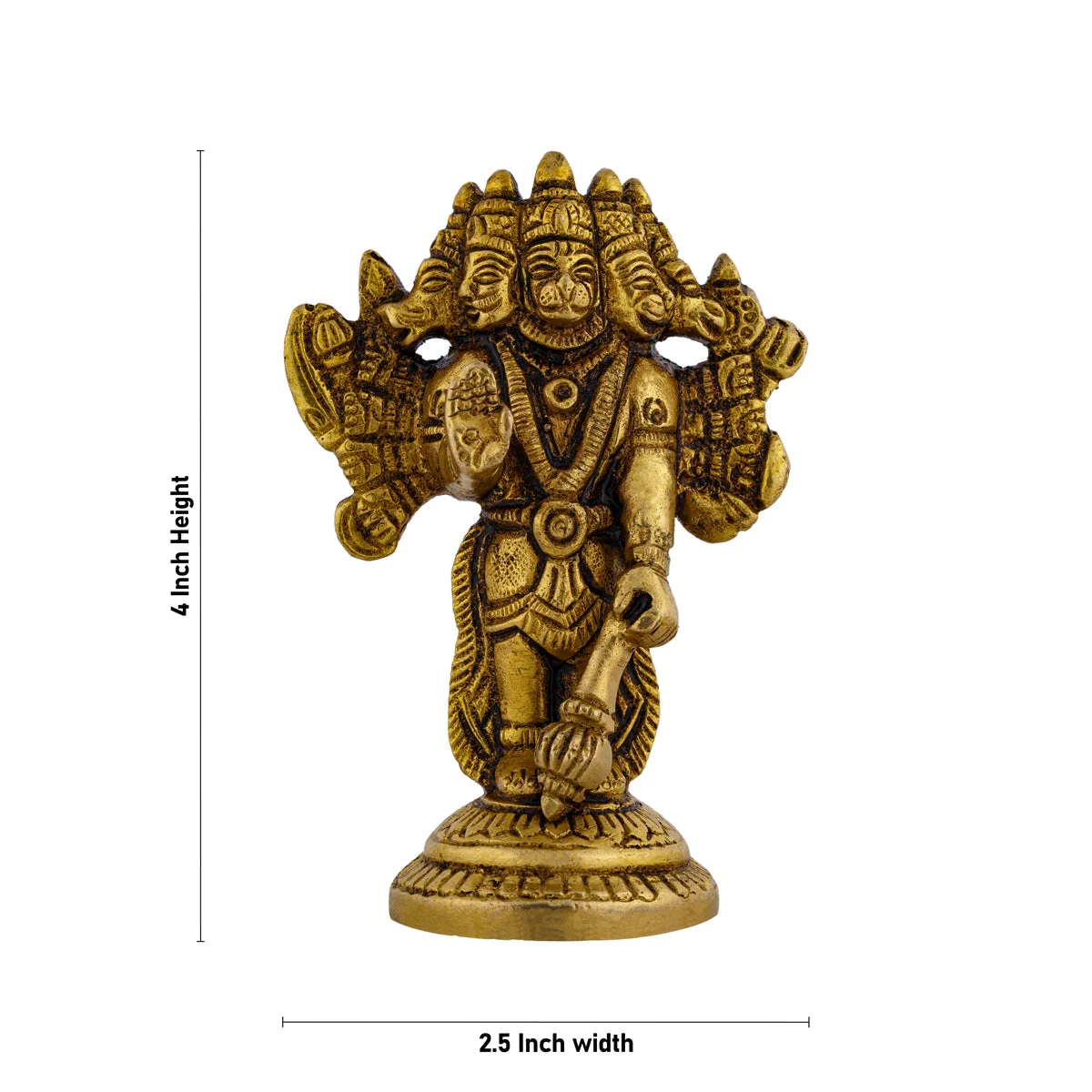 Panchmukhi Hanuman Murti Standing On Base- 4 X 2.5 Inches | 5 Face Anjaneya Statue/ Antique Brass Idol For Home - Image 4