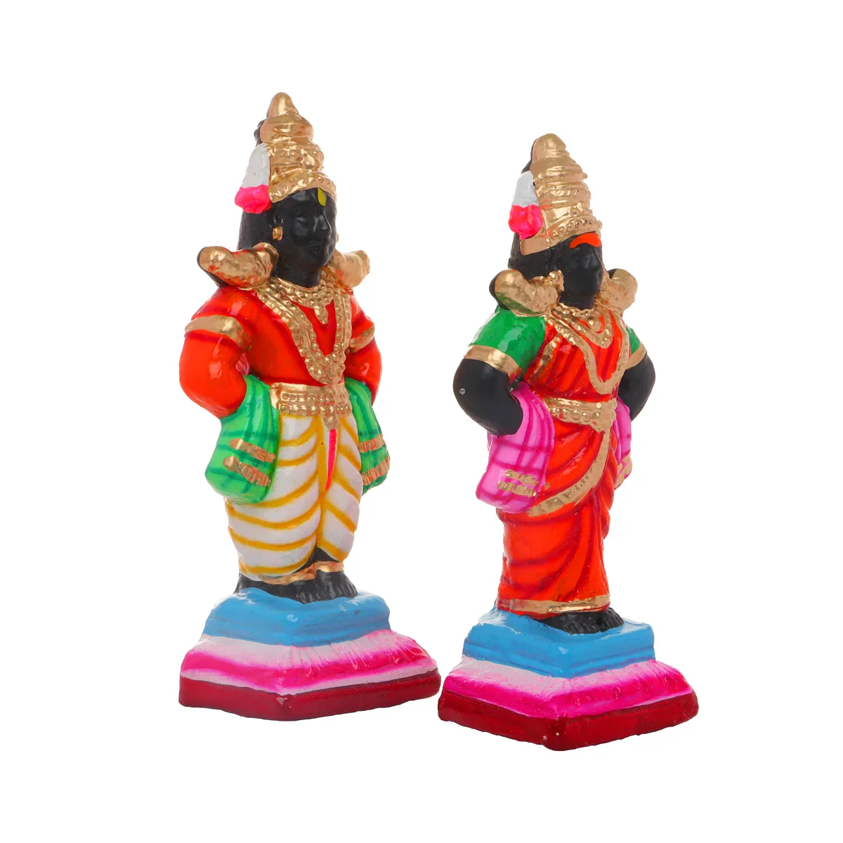 Pandurangan Ragumayi Pair - 10 x 4 Inches | Giri Golu Statue/ Clay Statue/ Navarathri Doll - Image 2