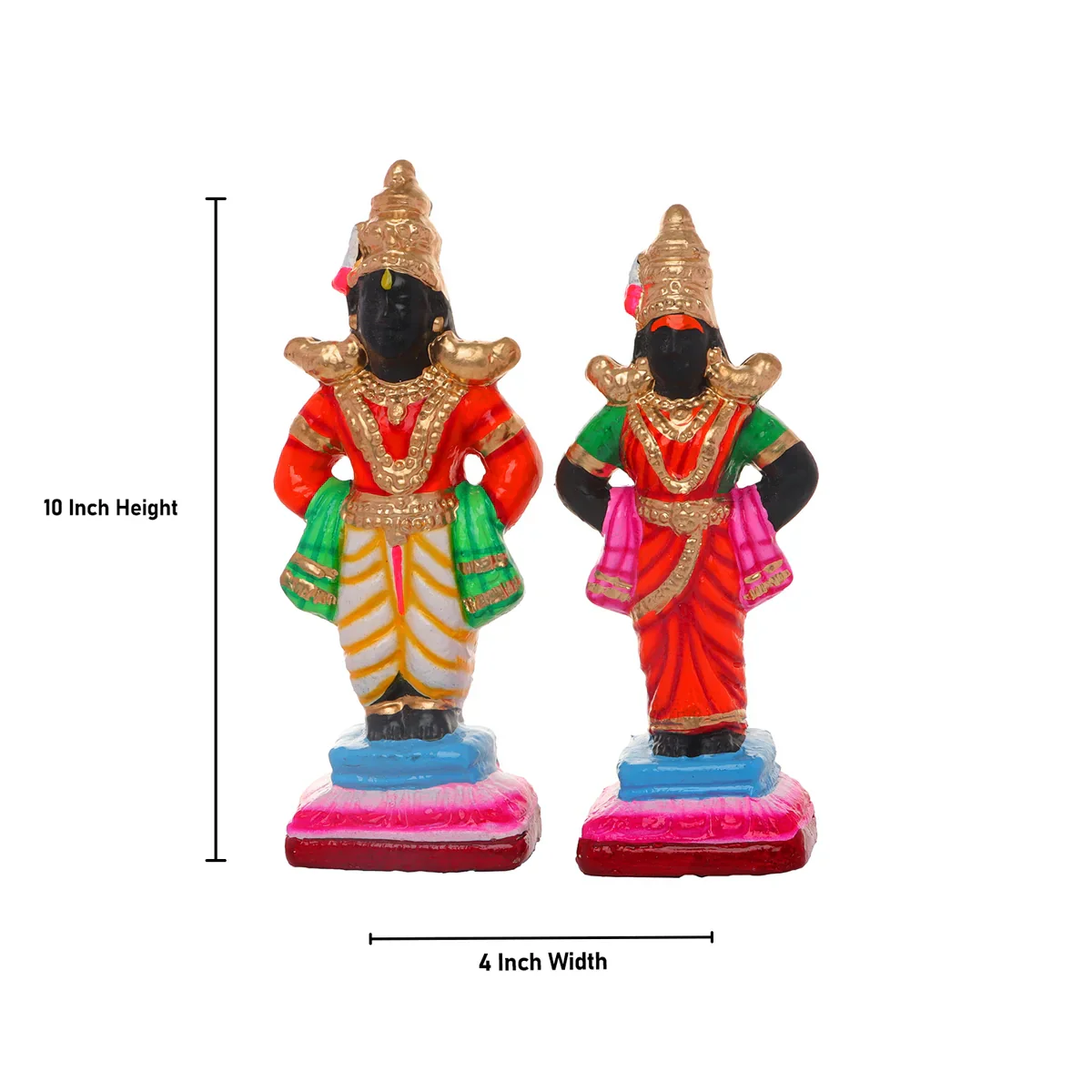 Pandurangan Ragumayi Pair - 10 x 4 Inches | Giri Golu Statue/ Clay Statue/ Navarathri Doll - Image 6