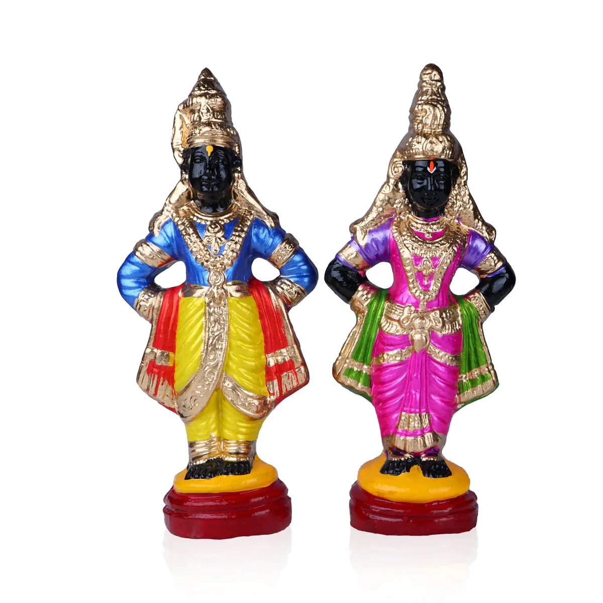Pandurangan Rukmini Clay Golu Bommai Pair - 12 x 5 Inches | Giri Golu Doll/ Navaratri Golu Bomma/Gombe/Bommai - Image 2