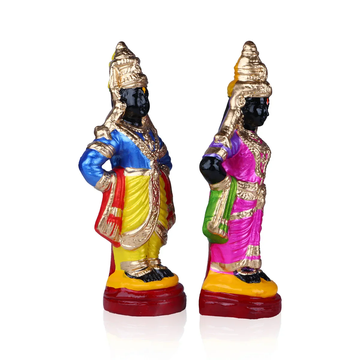 Pandurangan Rukmini Clay Golu Bommai Pair - 12 x 5 Inches | Giri Golu Doll/ Navaratri Golu Bomma/Gombe/Bommai - Image 3