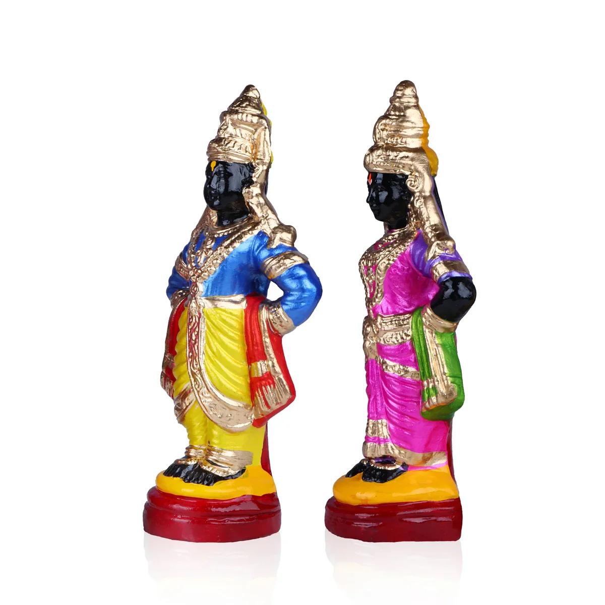 Pandurangan Rukmini Clay Golu Bommai Pair - 12 x 5 Inches | Giri Golu Doll/ Navaratri Golu Bomma/Gombe/Bommai - Image 4