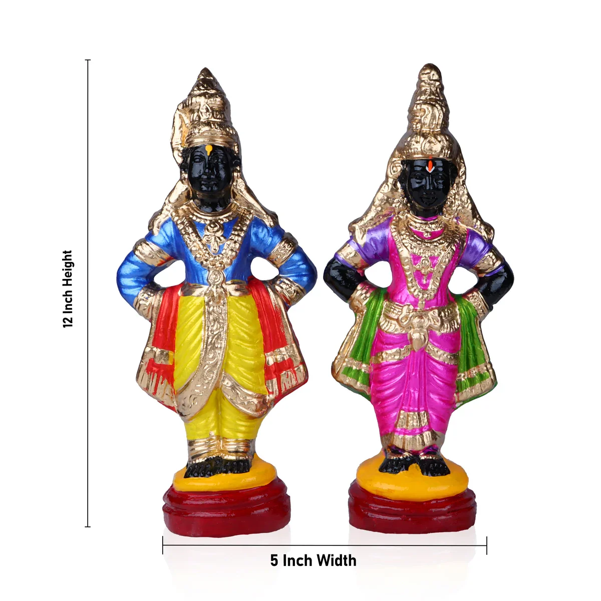Pandurangan Rukmini Clay Golu Bommai Pair - 12 x 5 Inches | Giri Golu Doll/ Navaratri Golu Bomma/Gombe/Bommai - Image 6