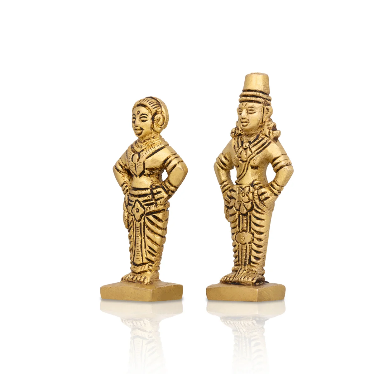 Pandurangan Rukmini Standing On Base Pair- 3 x 1.25 Inches | Antique Brass Idol/Vitthal Rukmini Murti For Pooja - Image 2