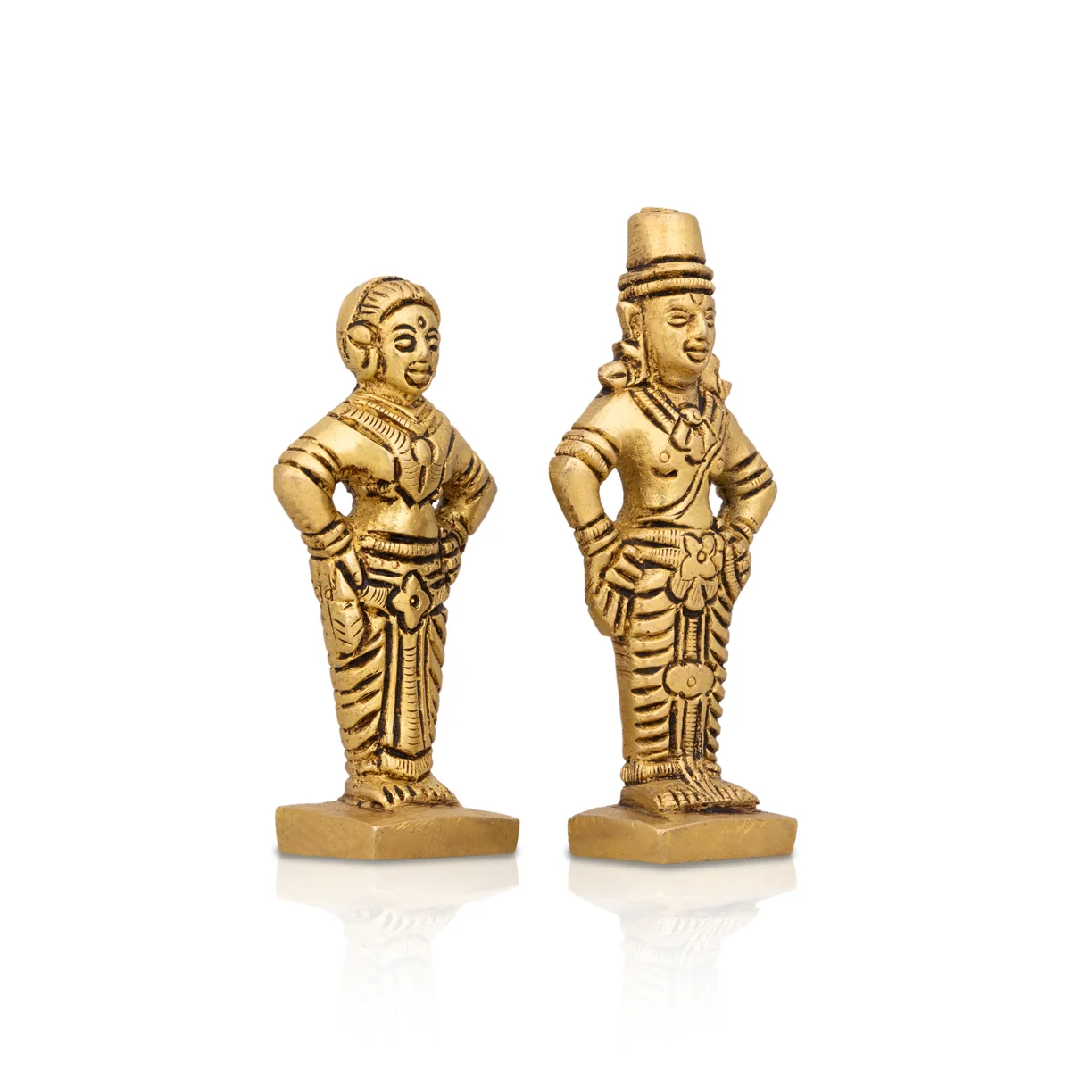 Pandurangan Rukmini Standing On Base Pair- 3 x 1.25 Inches | Antique Brass Idol/Vitthal Rukmini Murti For Pooja - Image 3