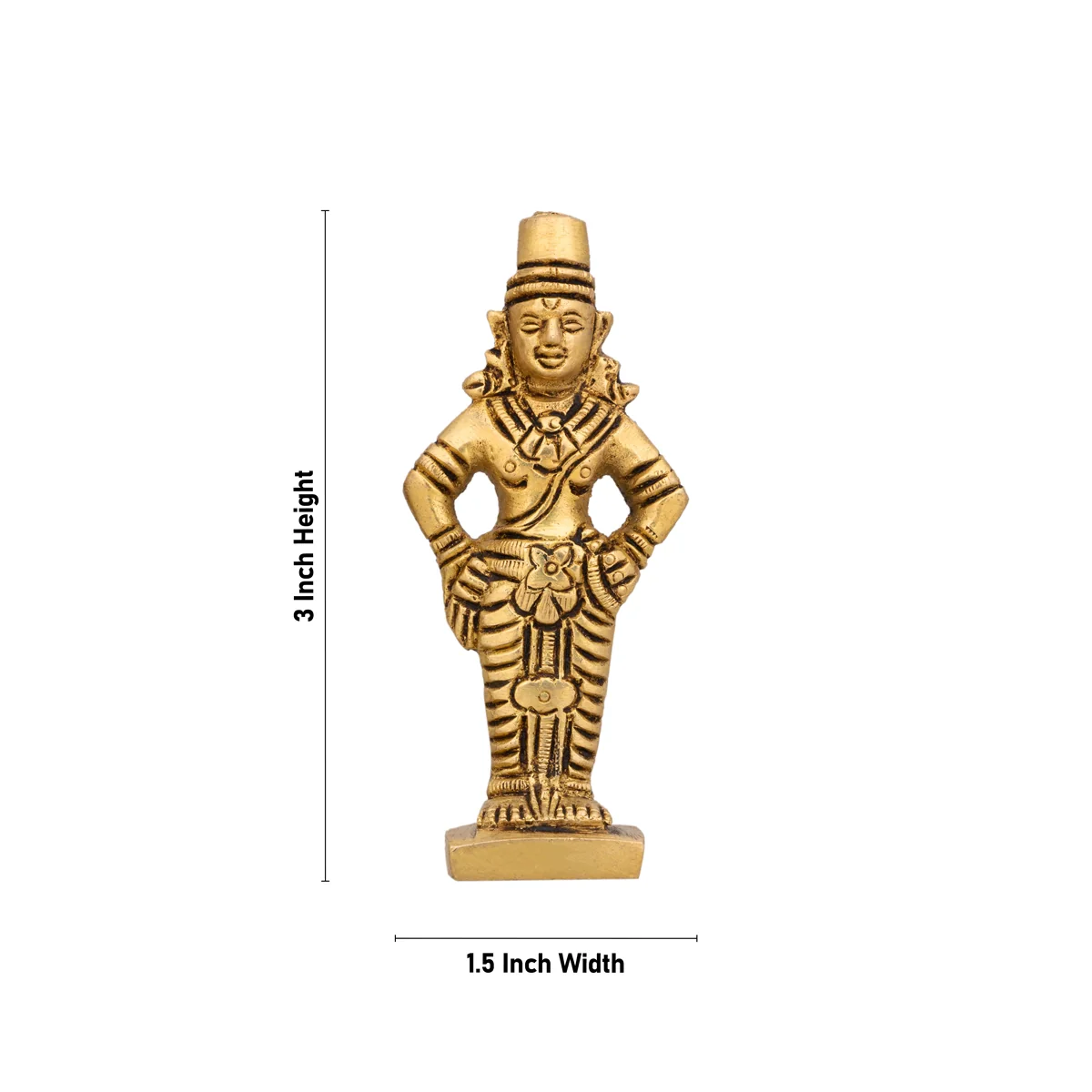 Pandurangan Rukmini Standing On Base Pair- 3 x 1.25 Inches | Antique Brass Idol/Vitthal Rukmini Murti For Pooja - Image 4