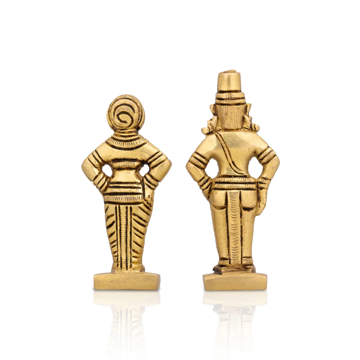Pandurangan Rukmini Standing On Base Pair- 3 x 1.25 Inches | Antique Brass Idol/Vitthal Rukmini Murti For Pooja - Image 5