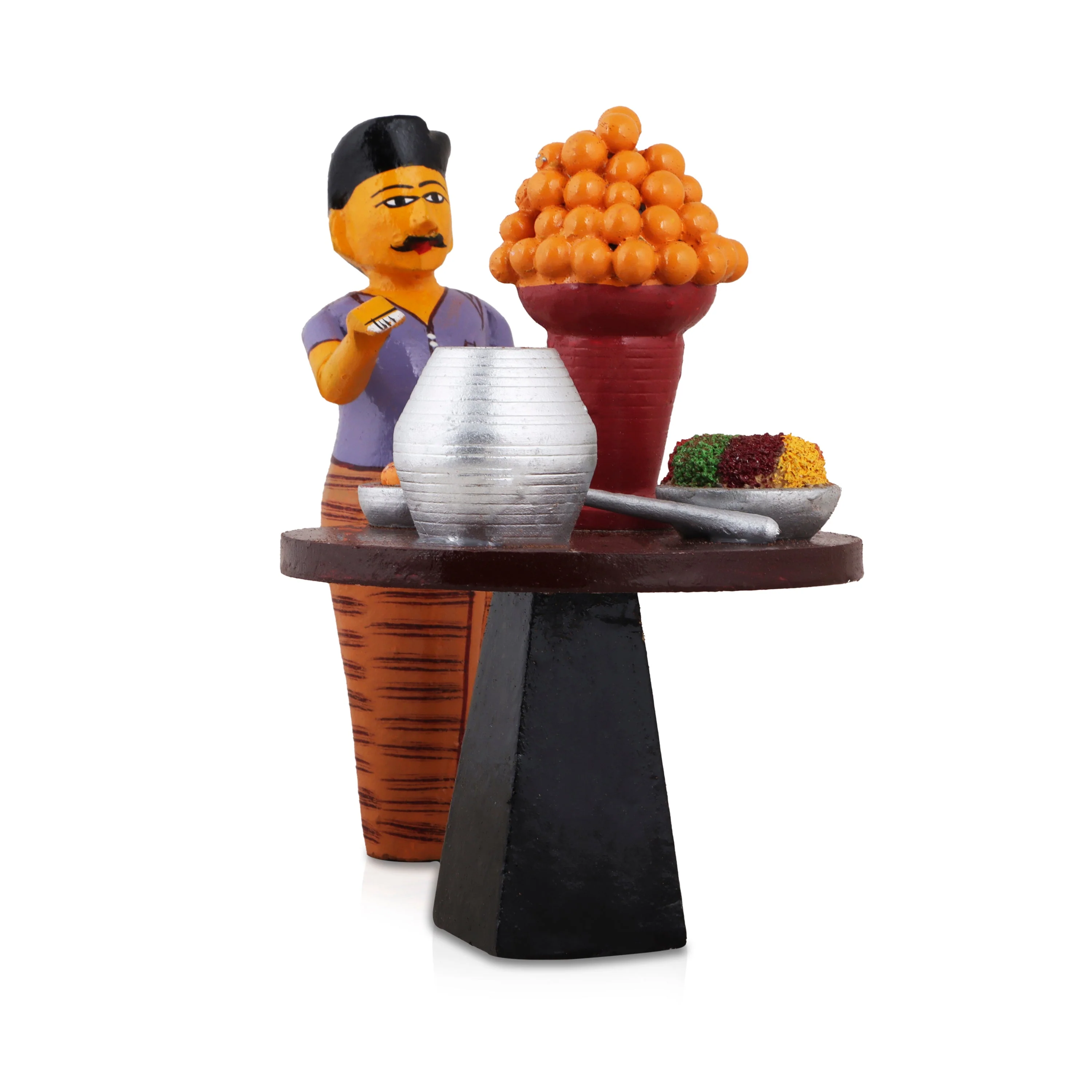 Pani Puri Seller - 6 X 5 Inches | Decorative Showpiece/ Wood Sculpture For Home Decor & Festive Gifting - Image 2