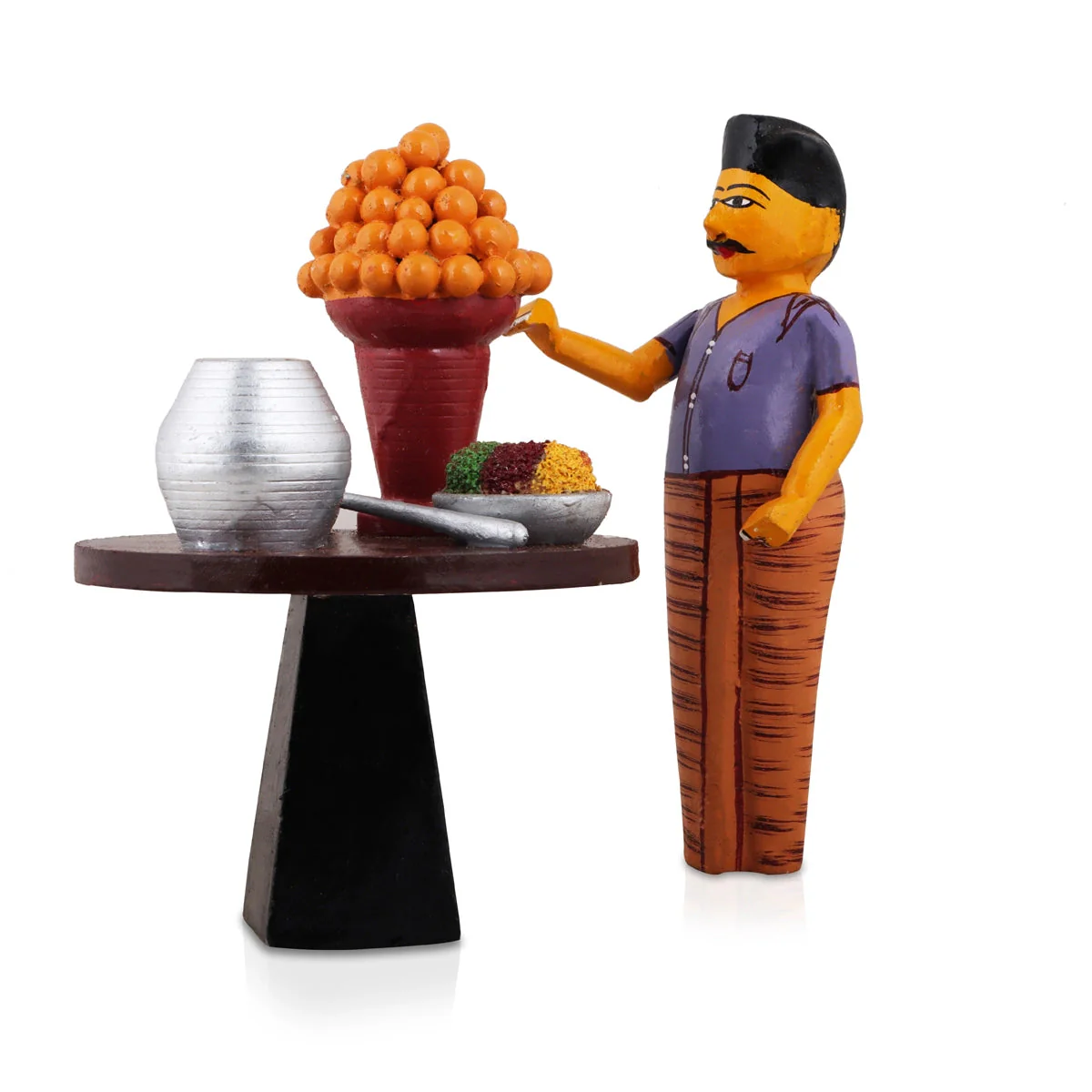 Pani Puri Seller - 6 X 5 Inches | Decorative Showpiece/ Wood Sculpture For Home Decor & Festive Gifting - Image 3