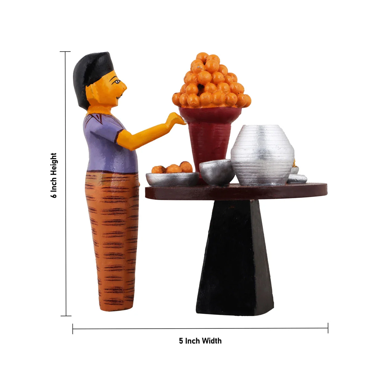 Pani Puri Seller - 6 X 5 Inches | Decorative Showpiece/ Wood Sculpture For Home Decor & Festive Gifting - Image 4