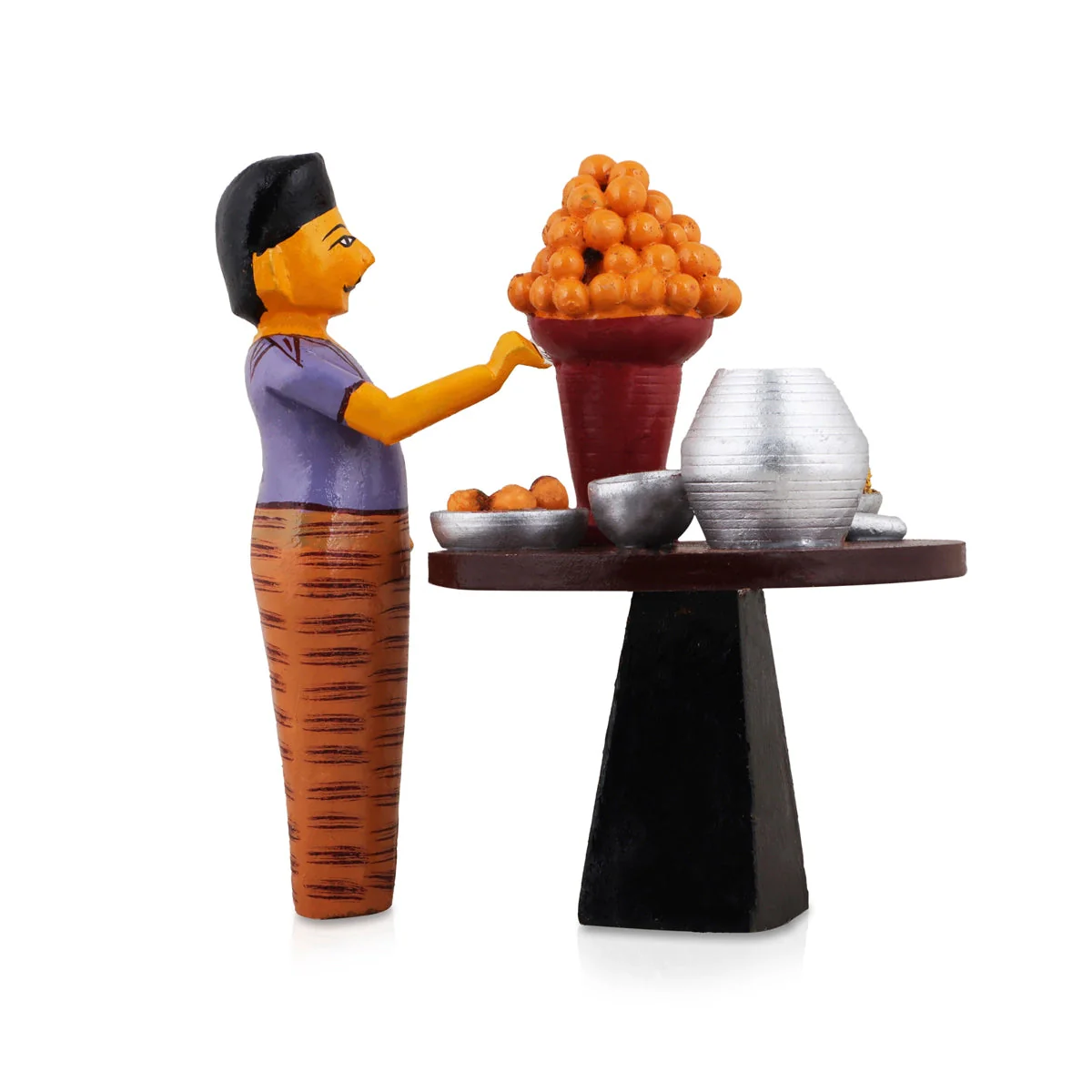 Pani Puri Seller - 6 X 5 Inches | Decorative Showpiece/ Wood Sculpture For Home Decor & Festive Gifting - Image 6
