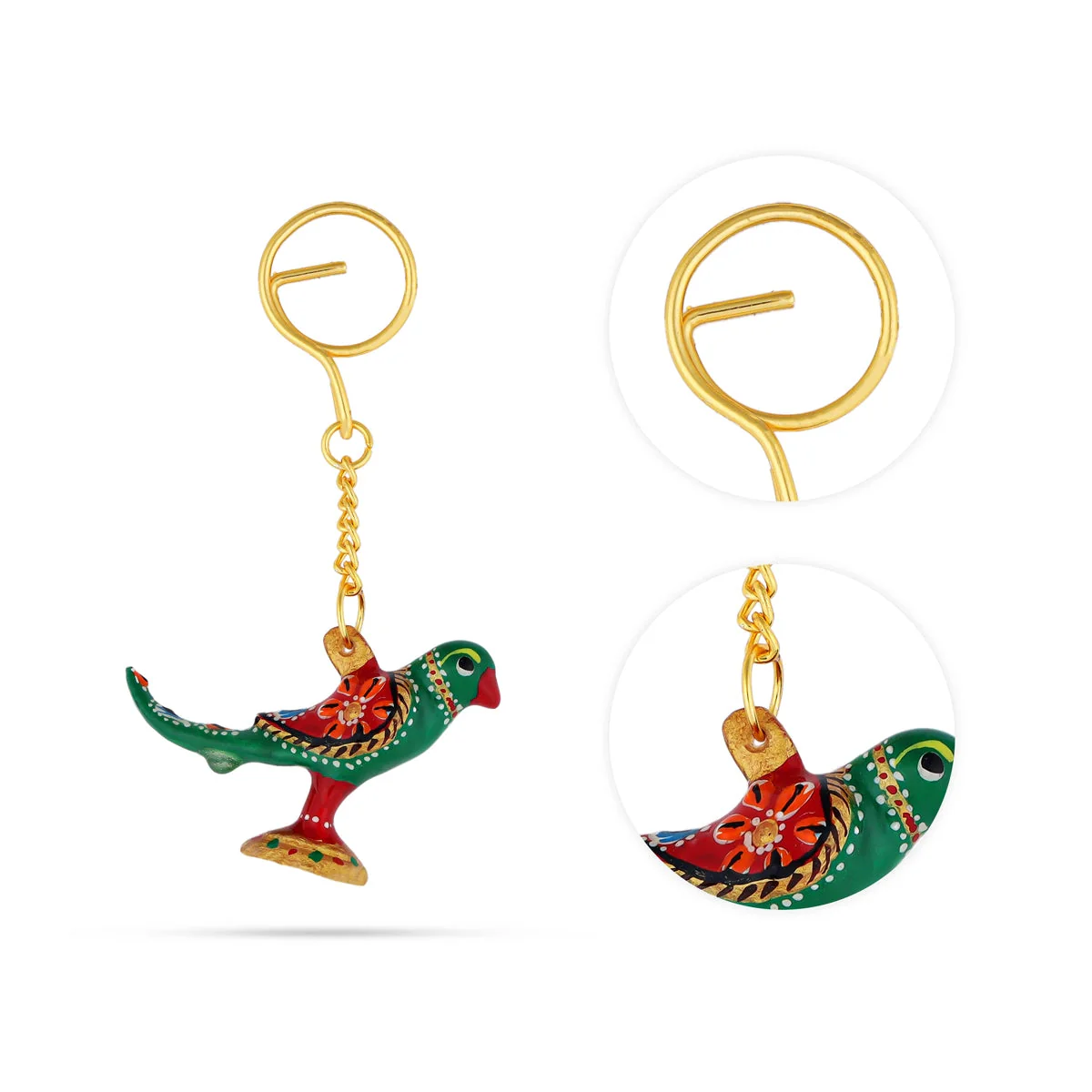 Parrot Design Key Chain - 2 x 2.25 Inches | Painted Key Holder/ Metal Key Ring for Car And Bike - Image 3