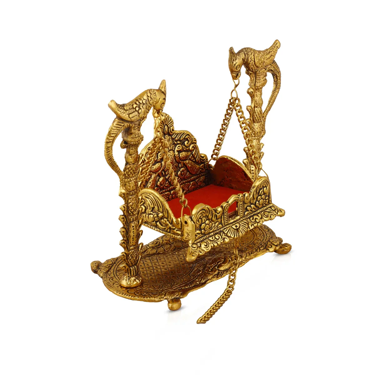 Parrot Jhula - 7 x 8 Inches | Gold Polish Jhula/ Aluminium Jhoola for Idol Decor/ 380 Gms Approx - Image 3