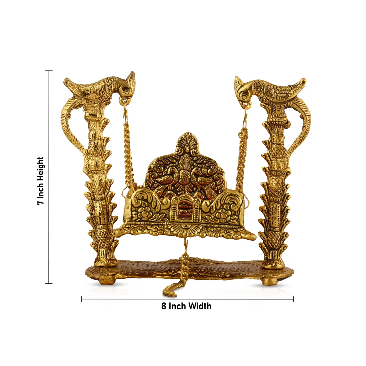 Parrot Jhula - 7 x 8 Inches | Gold Polish Jhula/ Aluminium Jhoola for Idol Decor/ 380 Gms Approx - Image 5