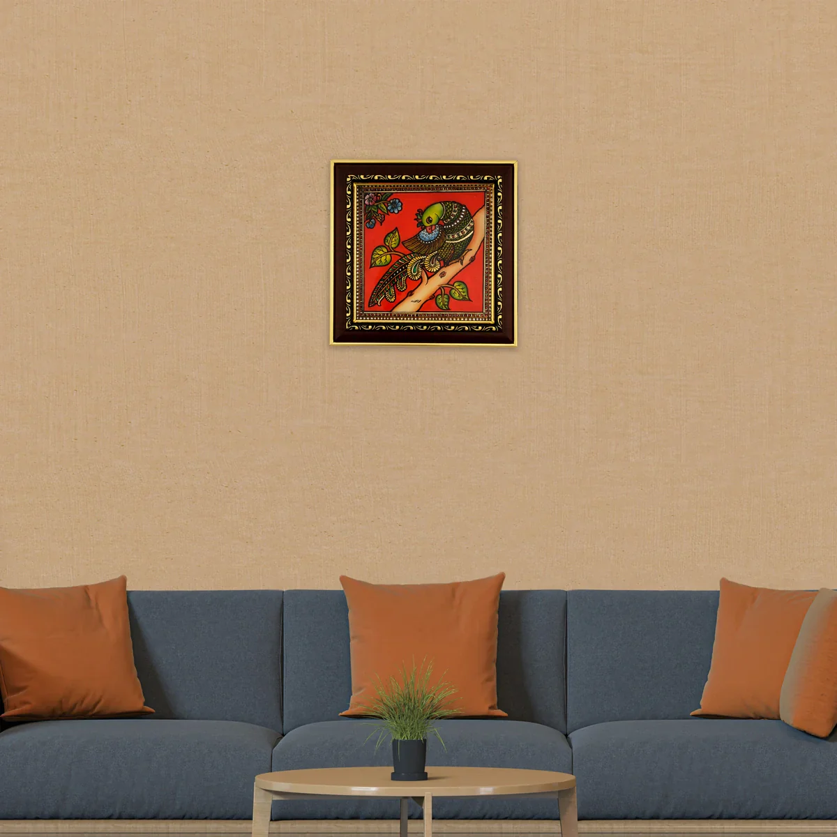 Parrot Photo Frame - 8 x 8 Inches | Tanjore Glass Painting Picture Frame for Home Décor - Image 5