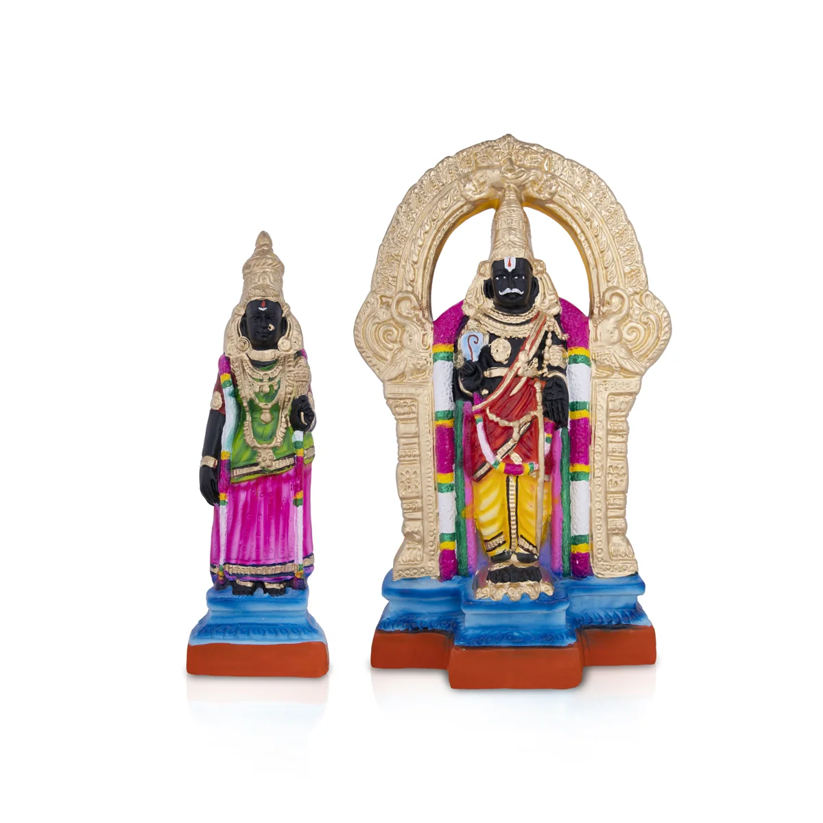 Parthasarathy Thayar Paper Mache Golu Bommai Pair - 15 x 8.5 Inches | Giri Golu Doll/ Navaratri Golu Bomma - Image 2