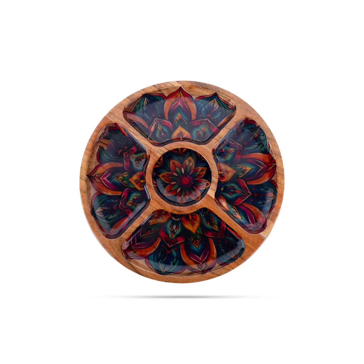 Partition Plate - 1 X 12 Inches | Enamel Design Wooden Plate/ Wooden Tray/ Decorative Plate For Home Decor - Image 2