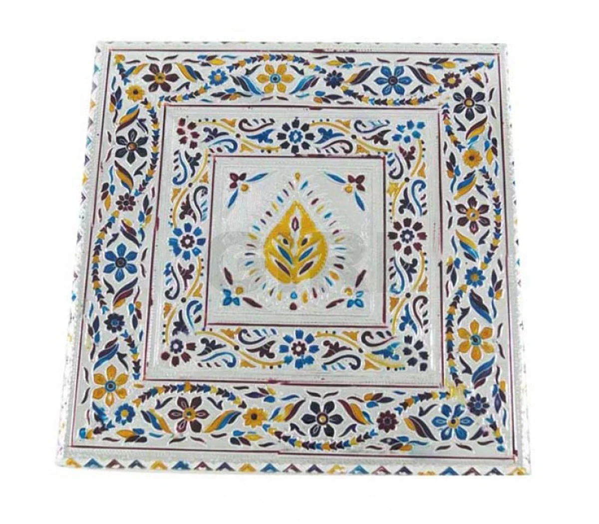 Patla - 12 x 12 Inches | Silver & Gold Polish Meenakari Patla/ Bajot for Pooja - Image 2