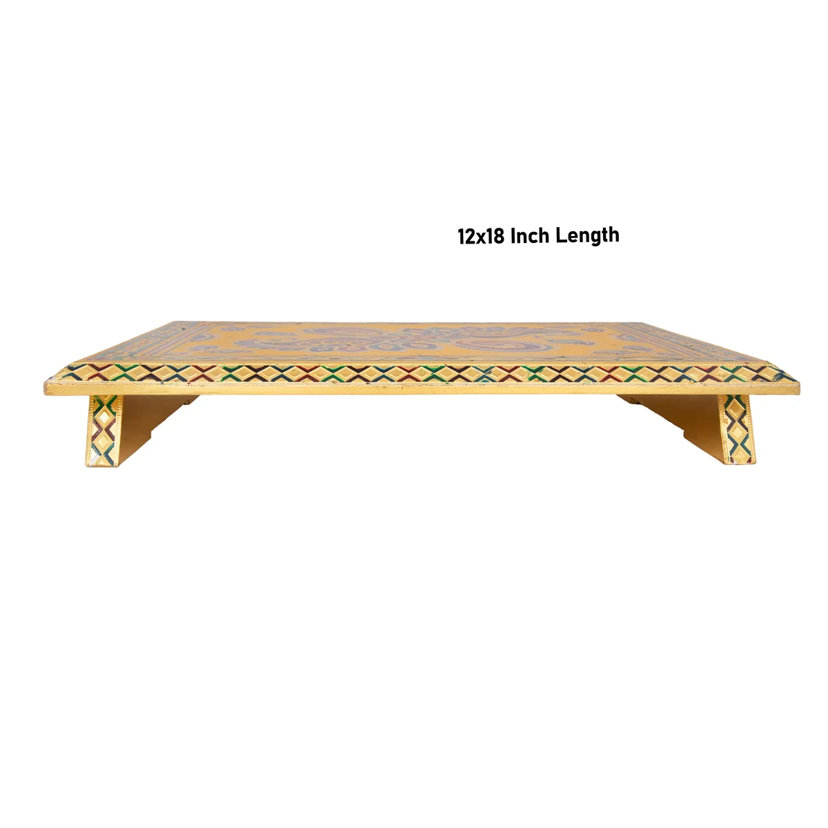 Patla - 12 x 18 Inches | Wooden Manai Palagai/ Gold Polish Meenakari Design Chowki/ Bajot for Pooja - Image 4