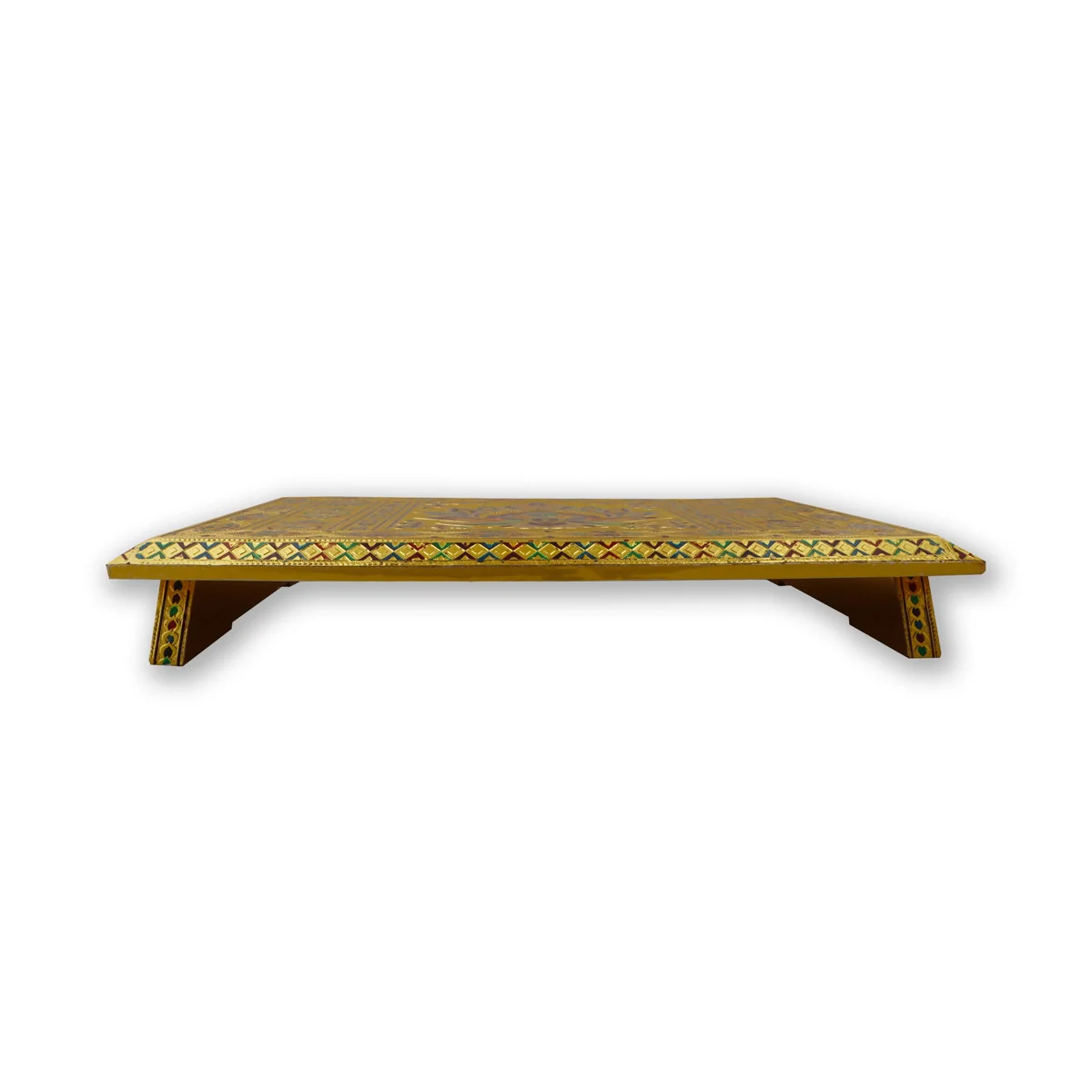 Patla - 2.5 x 17 x 15 Inches | Silver & Gold Finish Meenakari Patla/ Wooden Bajot for Pooja - Image 3