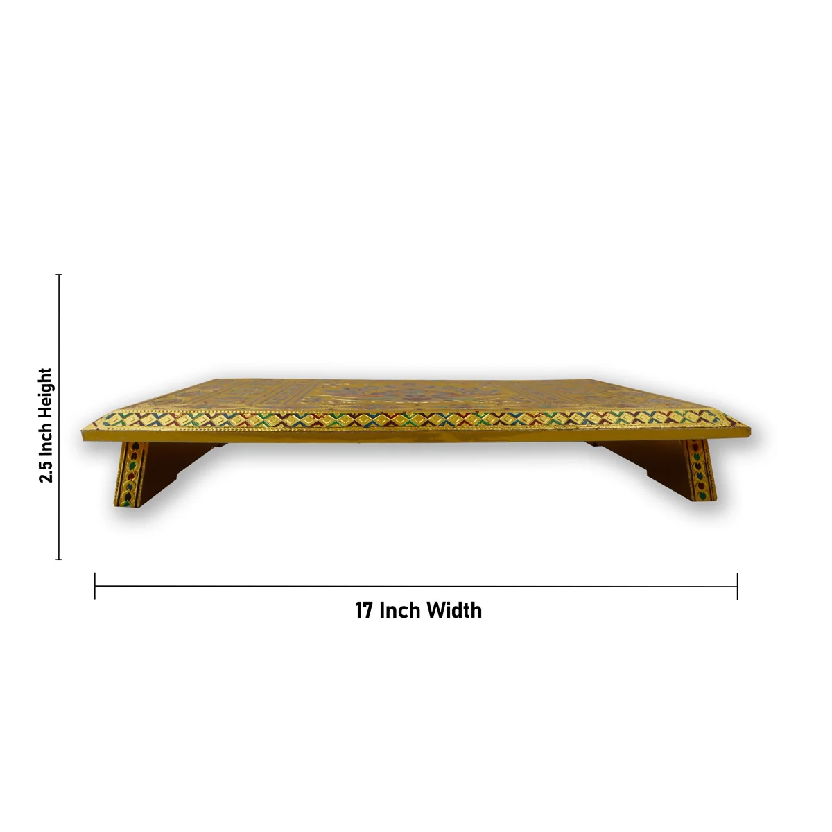 Patla - 2.5 x 17 x 15 Inches | Silver & Gold Finish Meenakari Patla/ Wooden Bajot for Pooja - Image 4