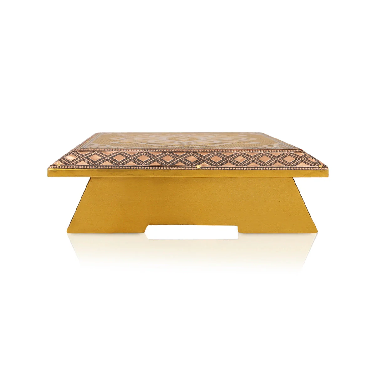 Patla - 7 X 10 Inches | Gold Polish Bajot/ Wooden Manai Palagai/ Chowki For Pooja And Deity Placement - Image 2