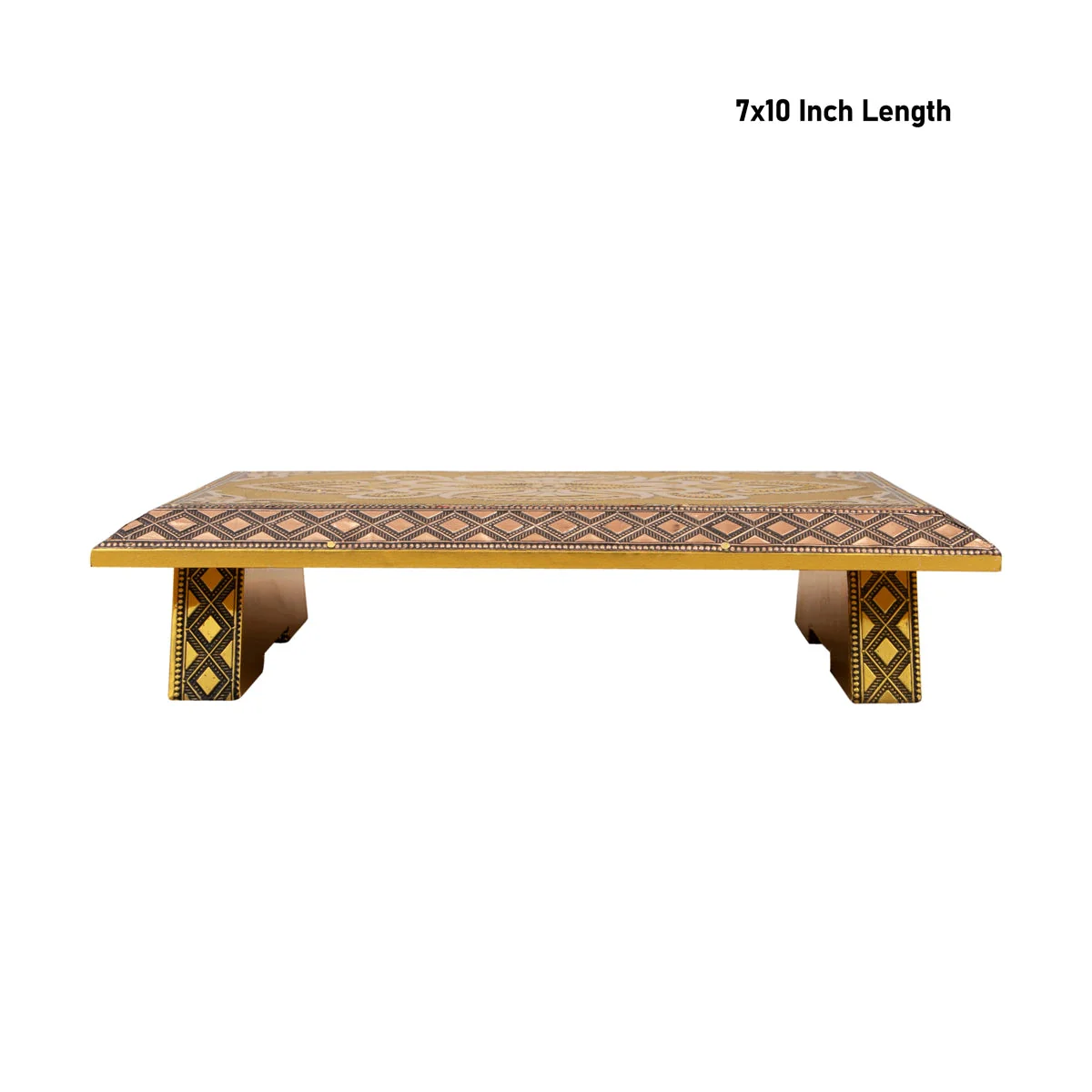 Patla - 7 X 10 Inches | Gold Polish Bajot/ Wooden Manai Palagai/ Chowki For Pooja And Deity Placement - Image 5