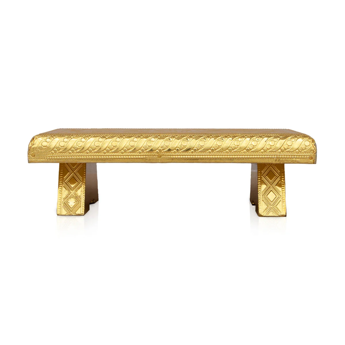 Patla - 8 X 5 Inches | Gold Polish Bajot/ Wooden Manai Palagai/ Chowki For Pooja And Deity Placement - Image 2