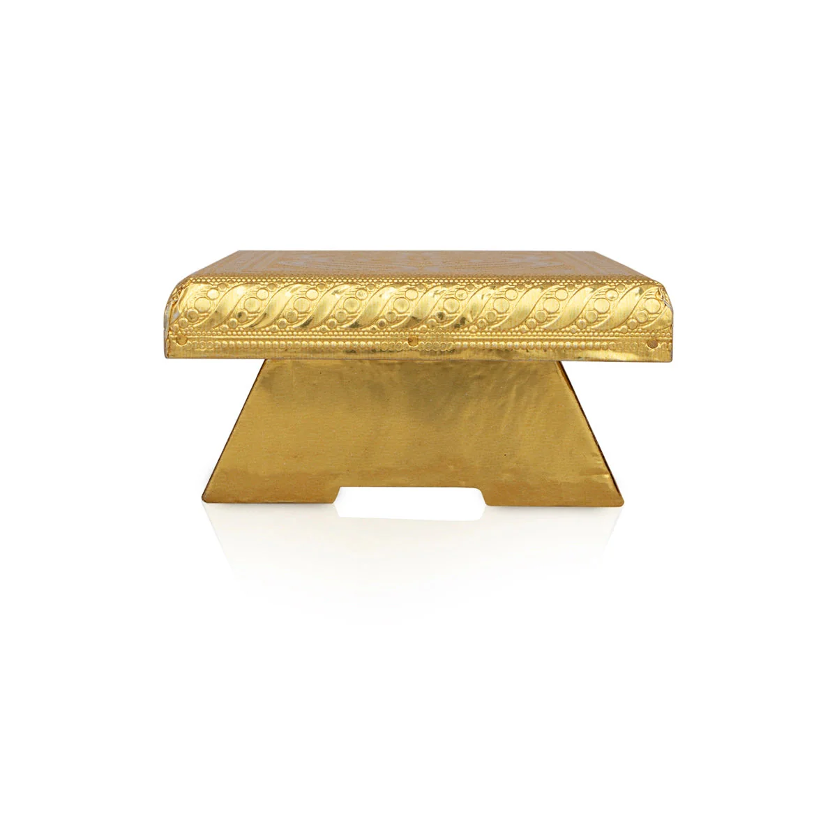 Patla - 8 X 5 Inches | Gold Polish Bajot/ Wooden Manai Palagai/ Chowki For Pooja And Deity Placement - Image 3