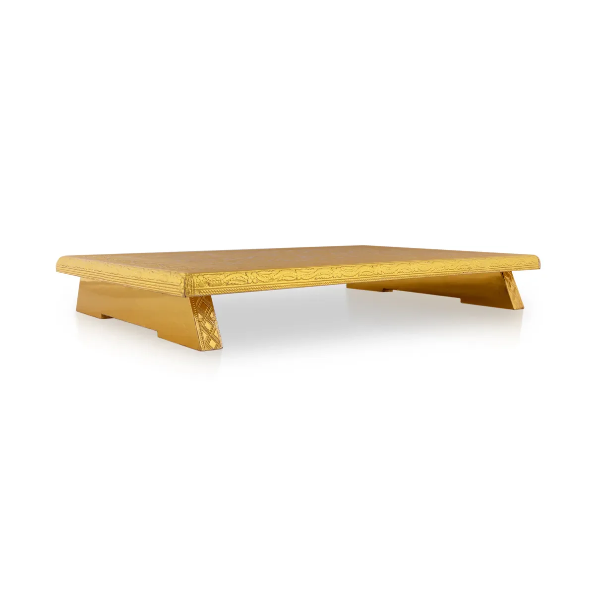 Pooja Chowki With Base - 2.5 x 12 x 18 Inches | Wood Manai Palagai/ Gold Polish Bajot/ Patla for Pooja - Image 2
