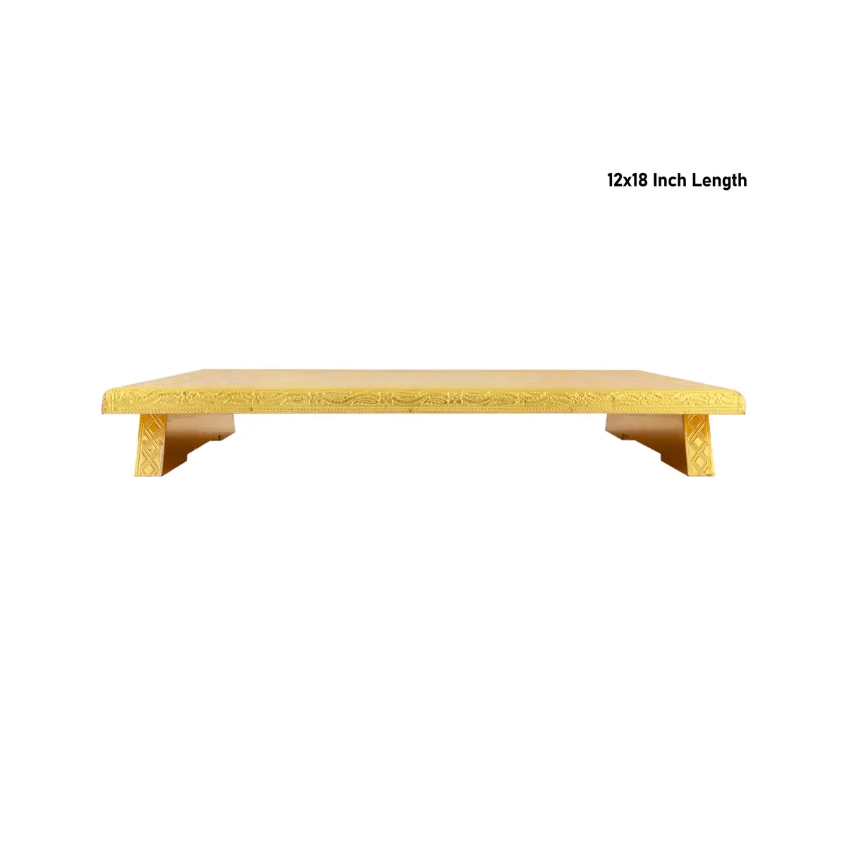 Pooja Chowki With Base - 2.5 x 12 x 18 Inches | Wood Manai Palagai/ Gold Polish Bajot/ Patla for Pooja - Image 4