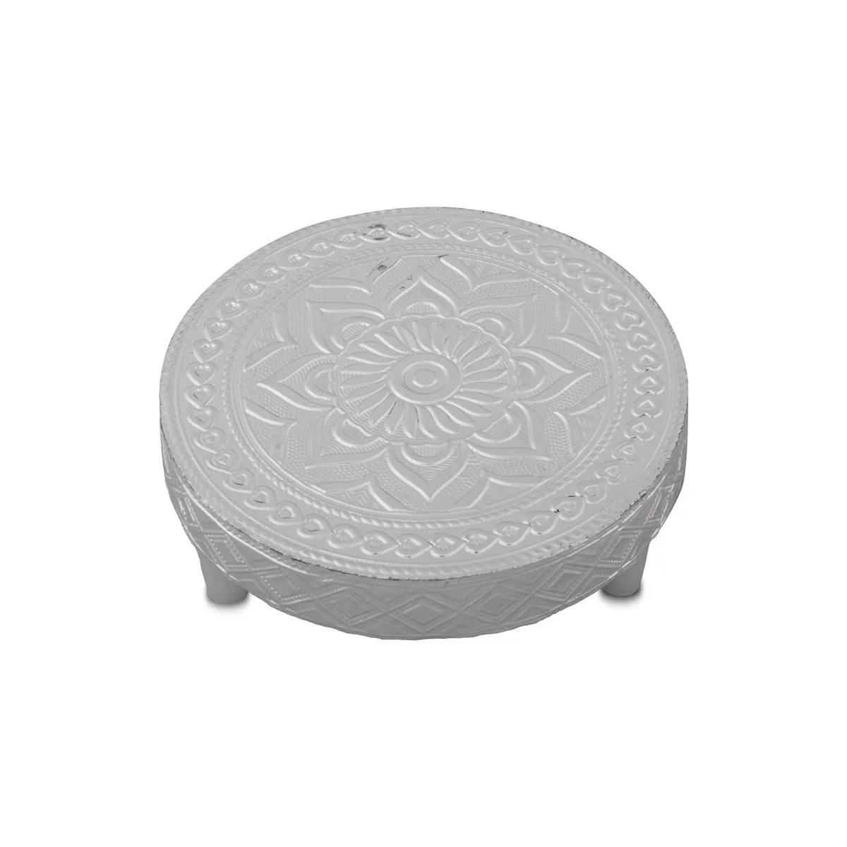 Patla Set - 1.5 x 4 Inches | 2 Pcs/ Round Silver Polish Chowki/ Manai Palagai for Pooja - Image 2
