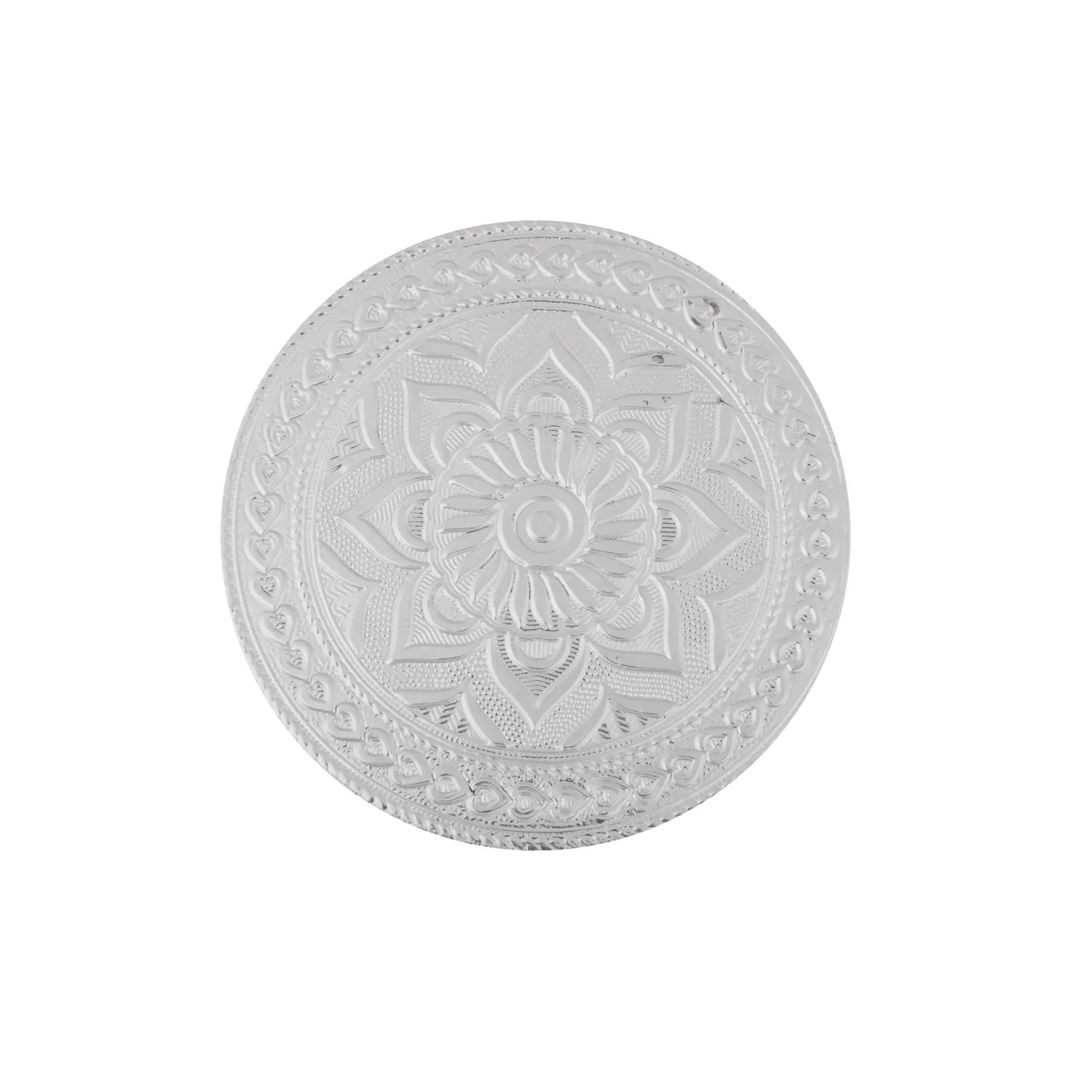 Patla Set - 1.5 x 4 Inches | 2 Pcs/ Round Silver Polish Chowki/ Manai Palagai for Pooja - Image 3