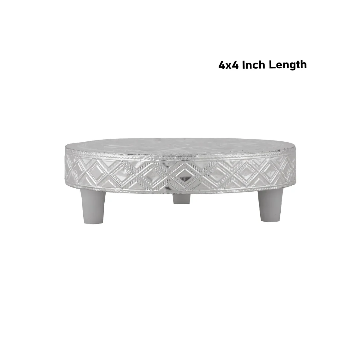 Patla Set - 1.5 x 4 Inches | 2 Pcs/ Round Silver Polish Chowki/ Manai Palagai for Pooja - Image 4
