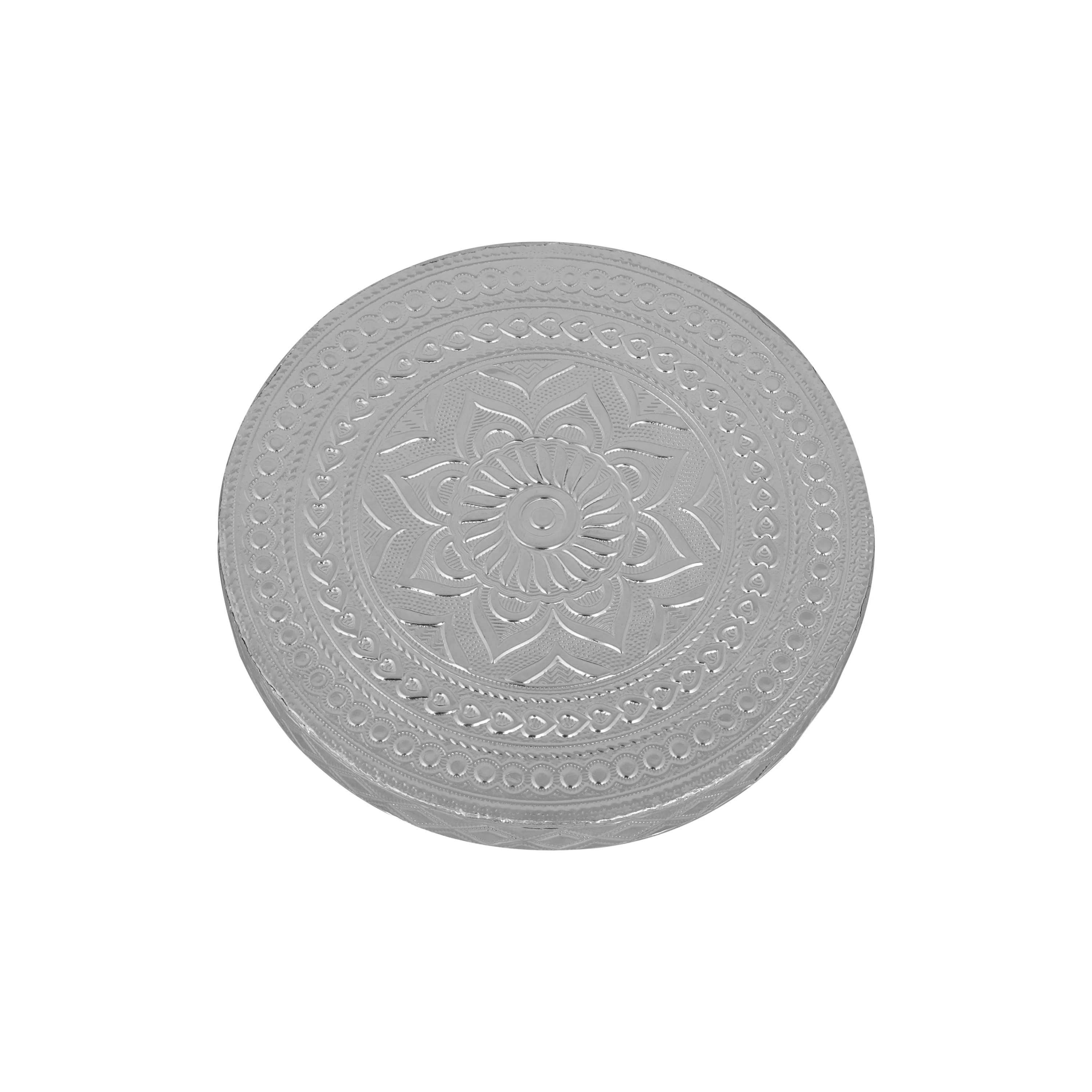 Patla Set - 1.5 x 5 Inches | 2 Pcs/ Round Silver Polish Chowki/ Manai Palagai for Pooja - Image 3