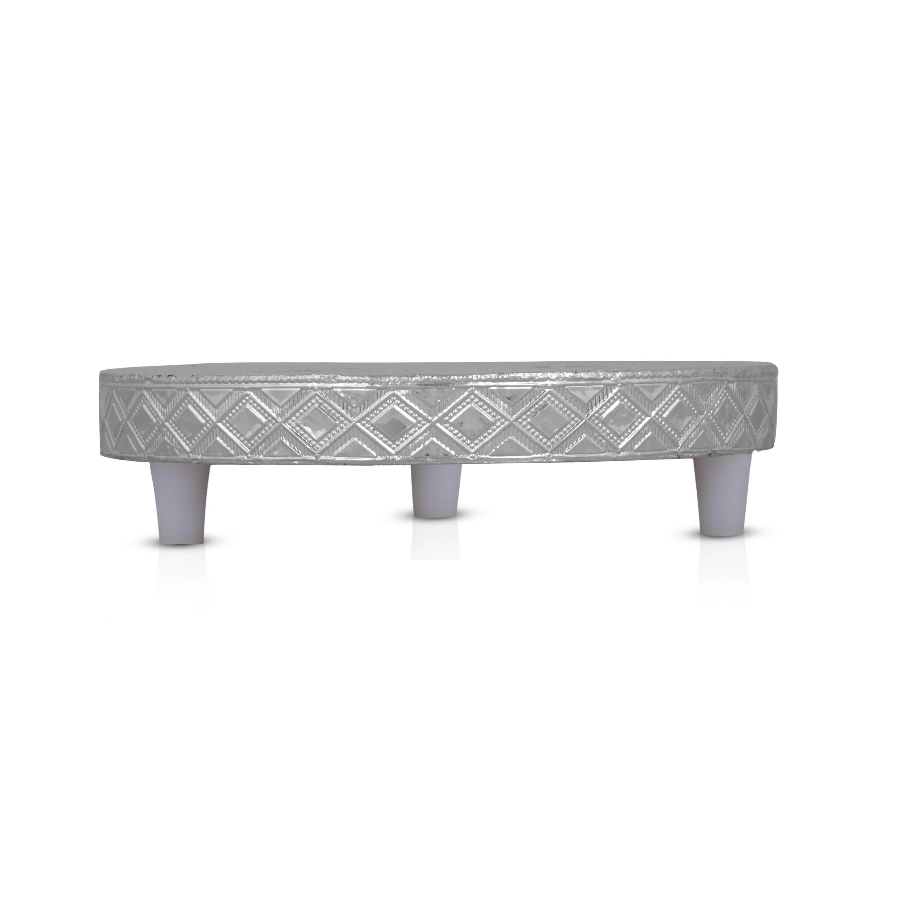 Patla Set - 1.5 x 5 Inches | 2 Pcs/ Round Silver Polish Chowki/ Manai Palagai for Pooja - Image 4