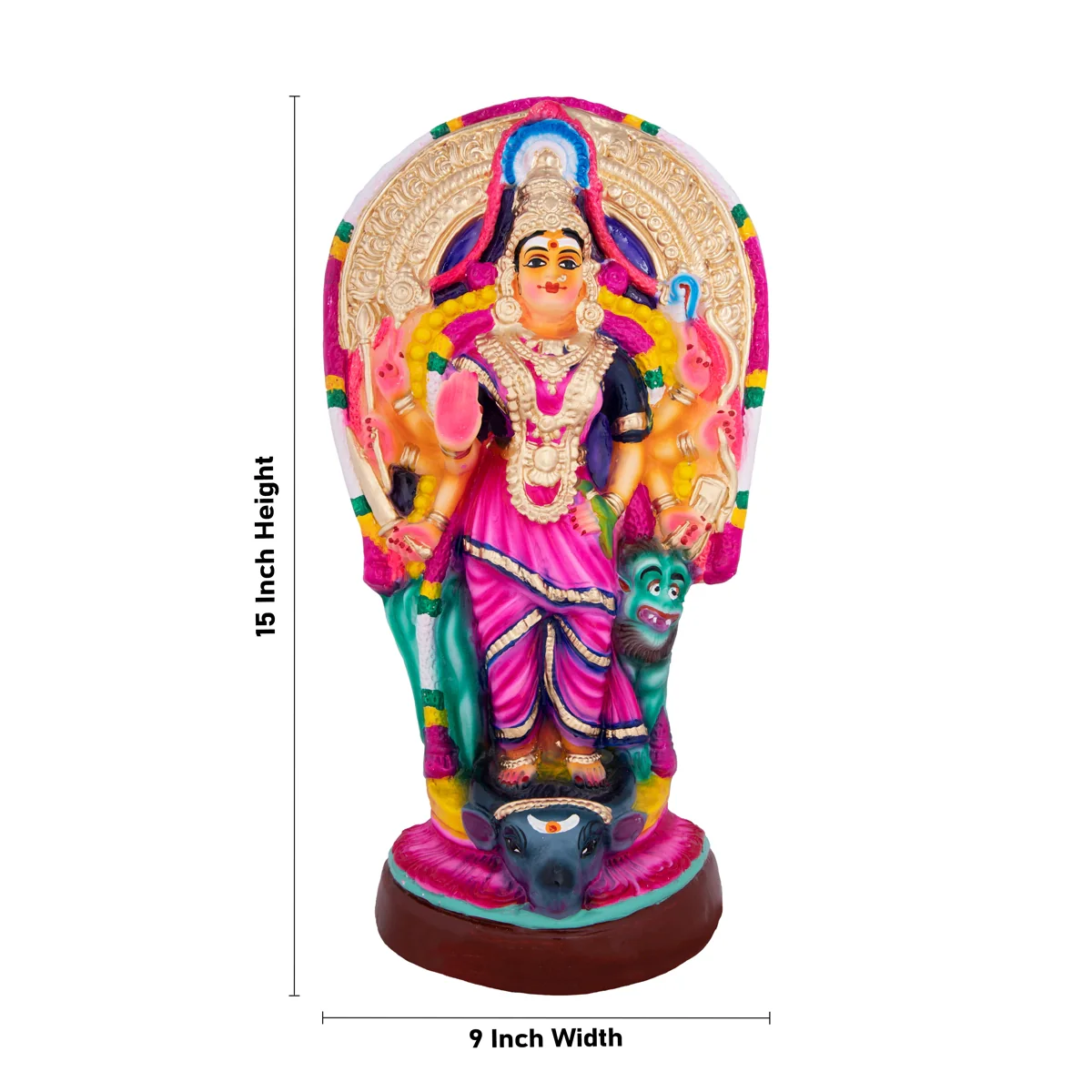 Patteeswaram Durga Paper Mache Golu Bommai - 15 x 9 Inches | Giri Golu Doll/ Navaratri Golu Bomma/Gombe/Bommai - Image 4