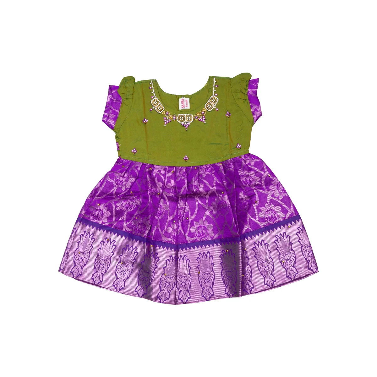 Pattu Frock Dress - Size 6 Month | Readymade Dress/ Varanasi Gown Dress For Baby Girls/ Assorted Colour&Design - Image 2