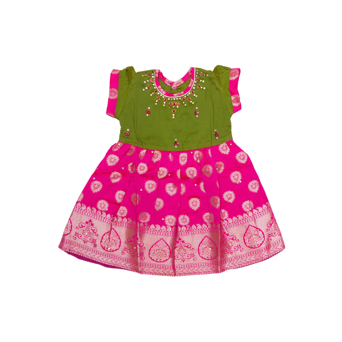 Pattu Frock Dress - Size 6 Month | Readymade Dress/ Varanasi Gown Dress For Baby Girls/ Assorted Colour&Design - Image 3