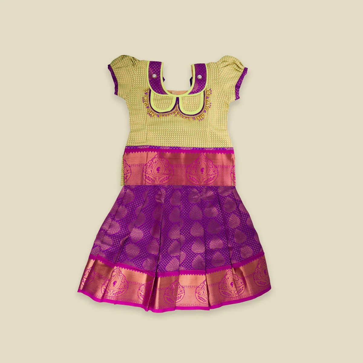 Pattu Pavadai Sattai - 3 x 11 Inches | Size 1/ Traditional Dress/ Pattu Langa for Kids - Image 4