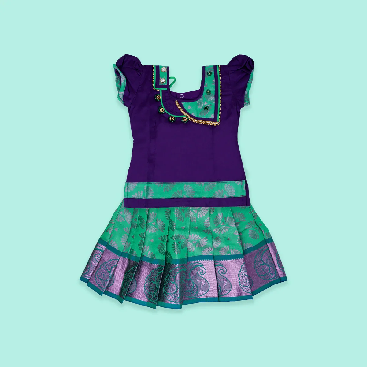Pattu Pavadai Sattai - 3 x 11 Inches | Size 0/ Traditional Dress/ Pattu Langa for Kids - Image 3